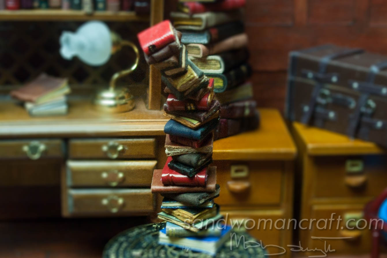 Miniature leather book stack 1:24 scale