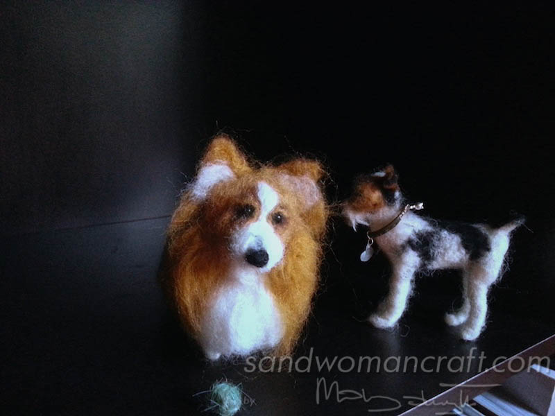 felted corgi and terrier