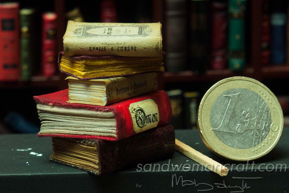 Miniature book stack Omen 1:12 scale