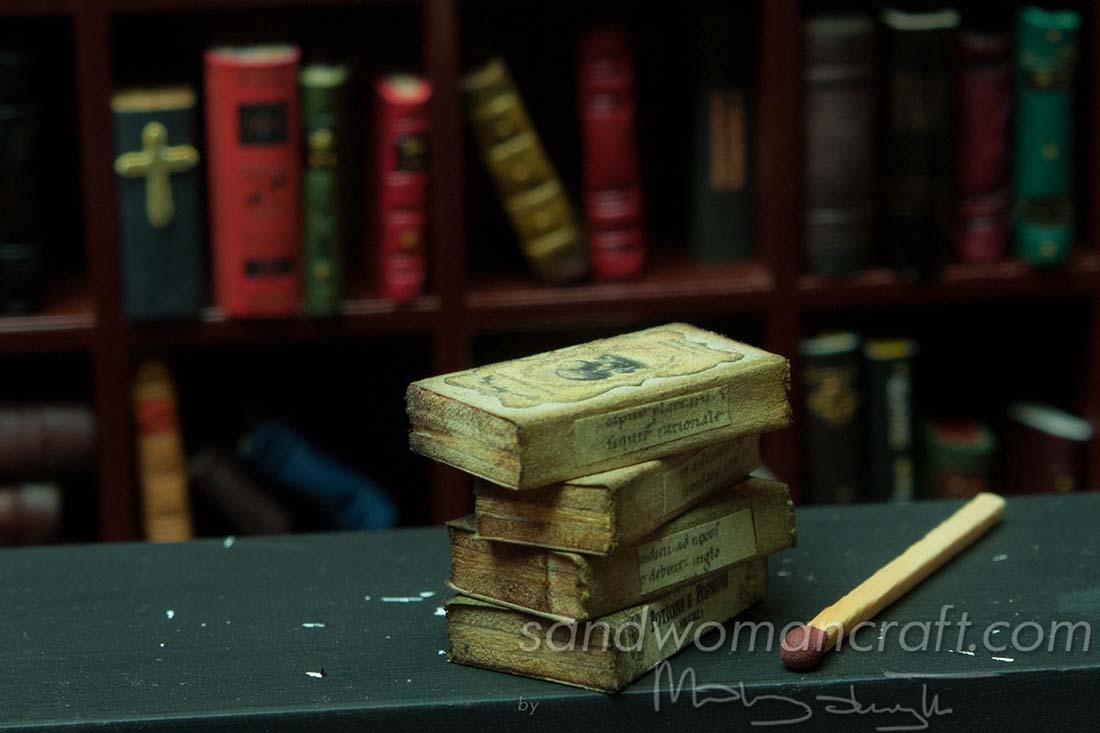 Miniature book stack 1:12 scale