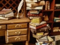 Miniature book stack with Leonardo Da Vinci open book