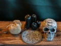 Miniature celtic skull, black candles, wheel of the year, pouch