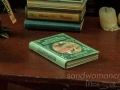 Miniature book and aged papers, mushrooms set. Dollhouse miniatures in 1/12 scale