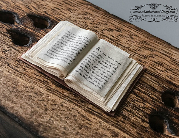 Miniature open book with plain text in 1:12 scale