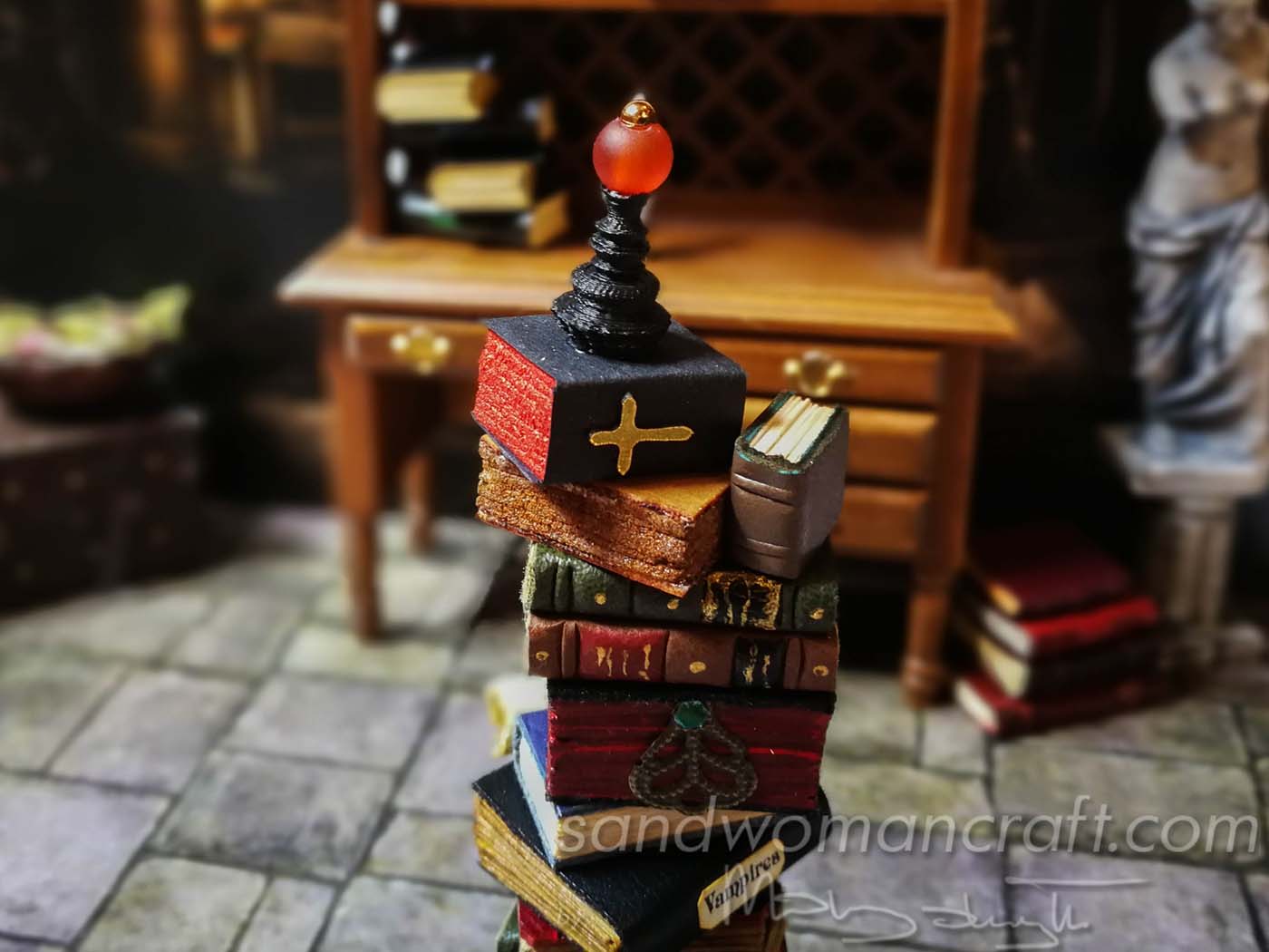 Miniature book stack vampire theme