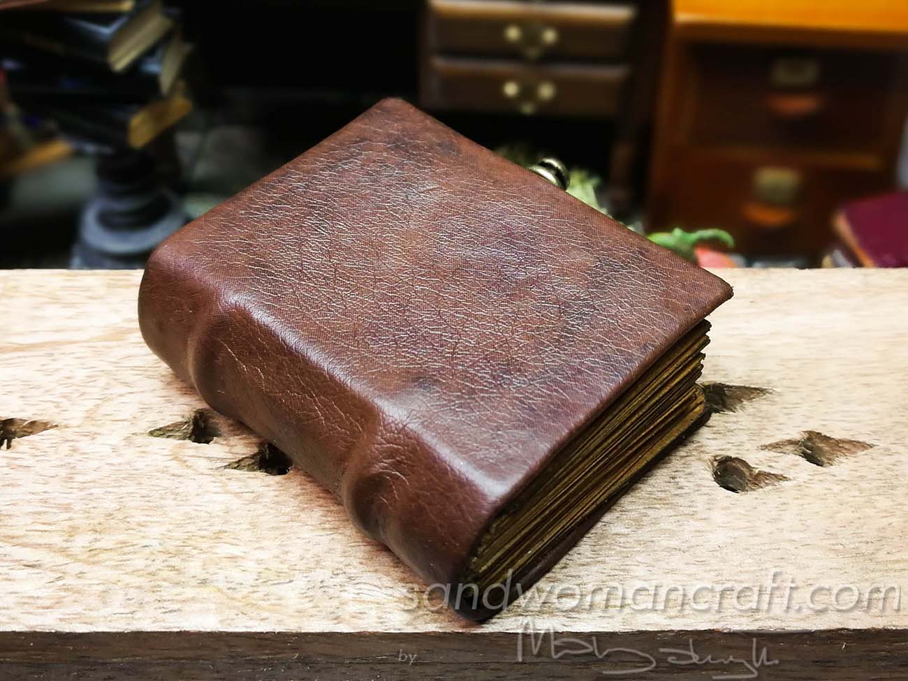 Miniature leather book in 1:6 scale