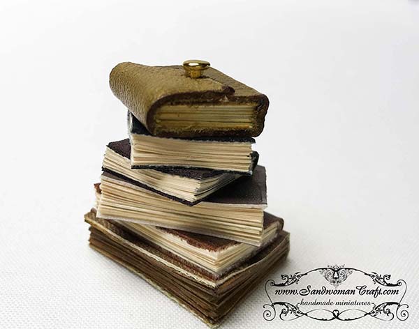Miniature leather books with leather journal