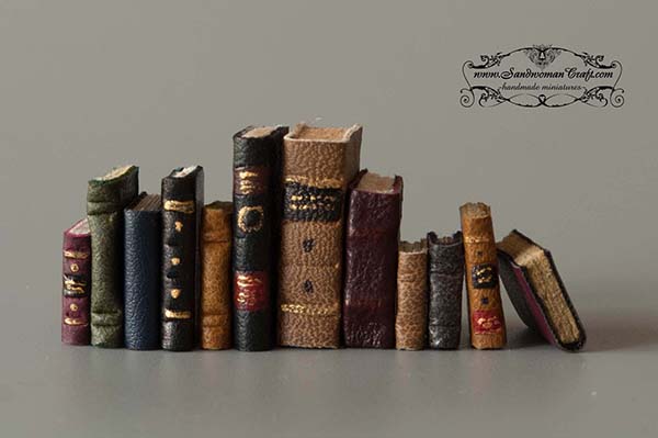 Miniature leather books in 1:12 scale