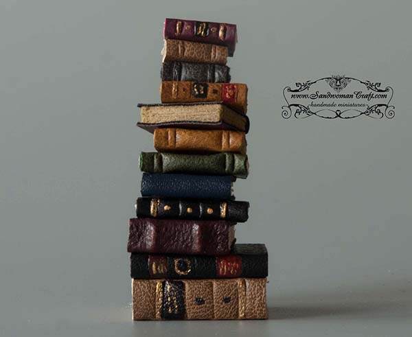 Miniature leather books in 1:12 scale